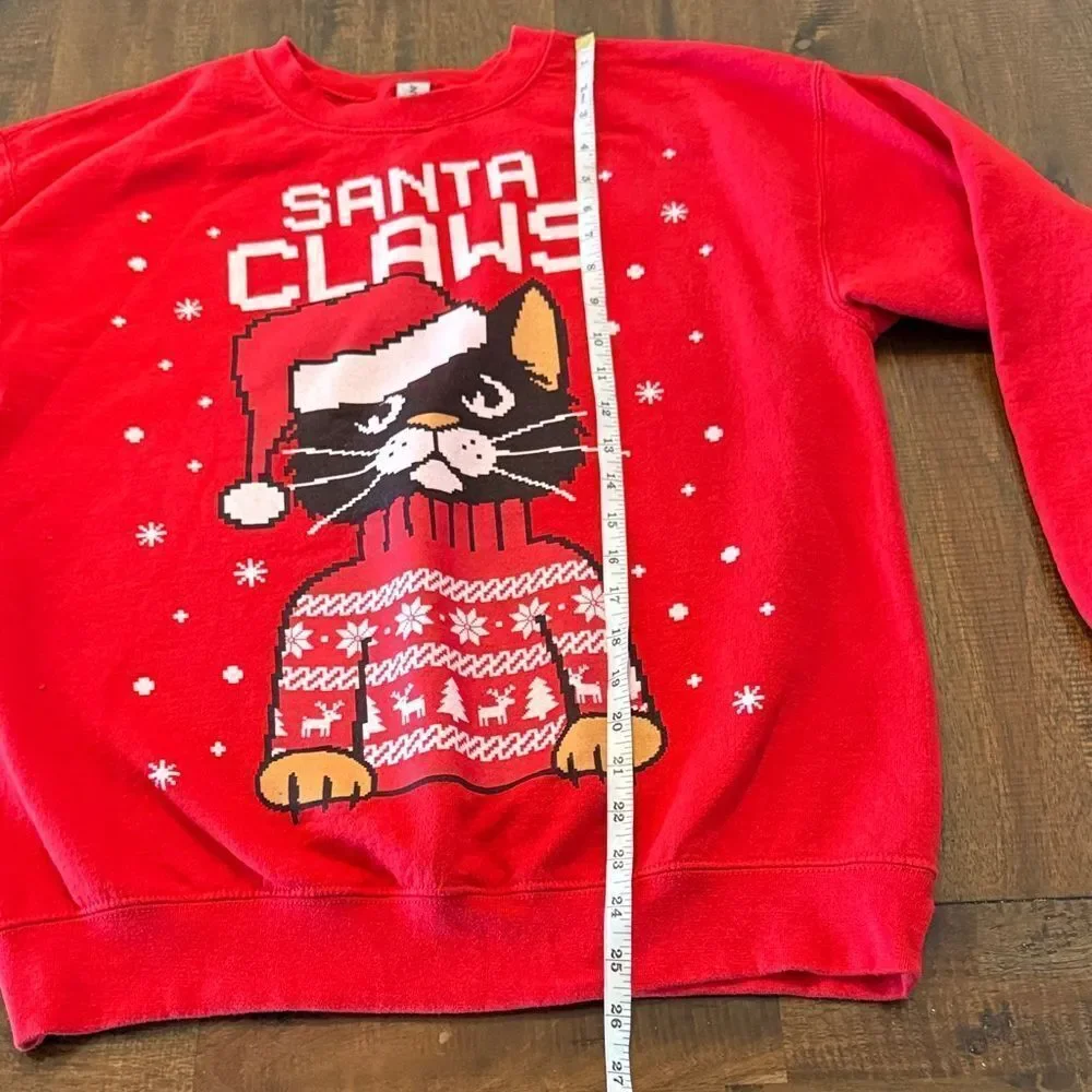 Gildan  Red Santa Claws Cat Sweatshirt